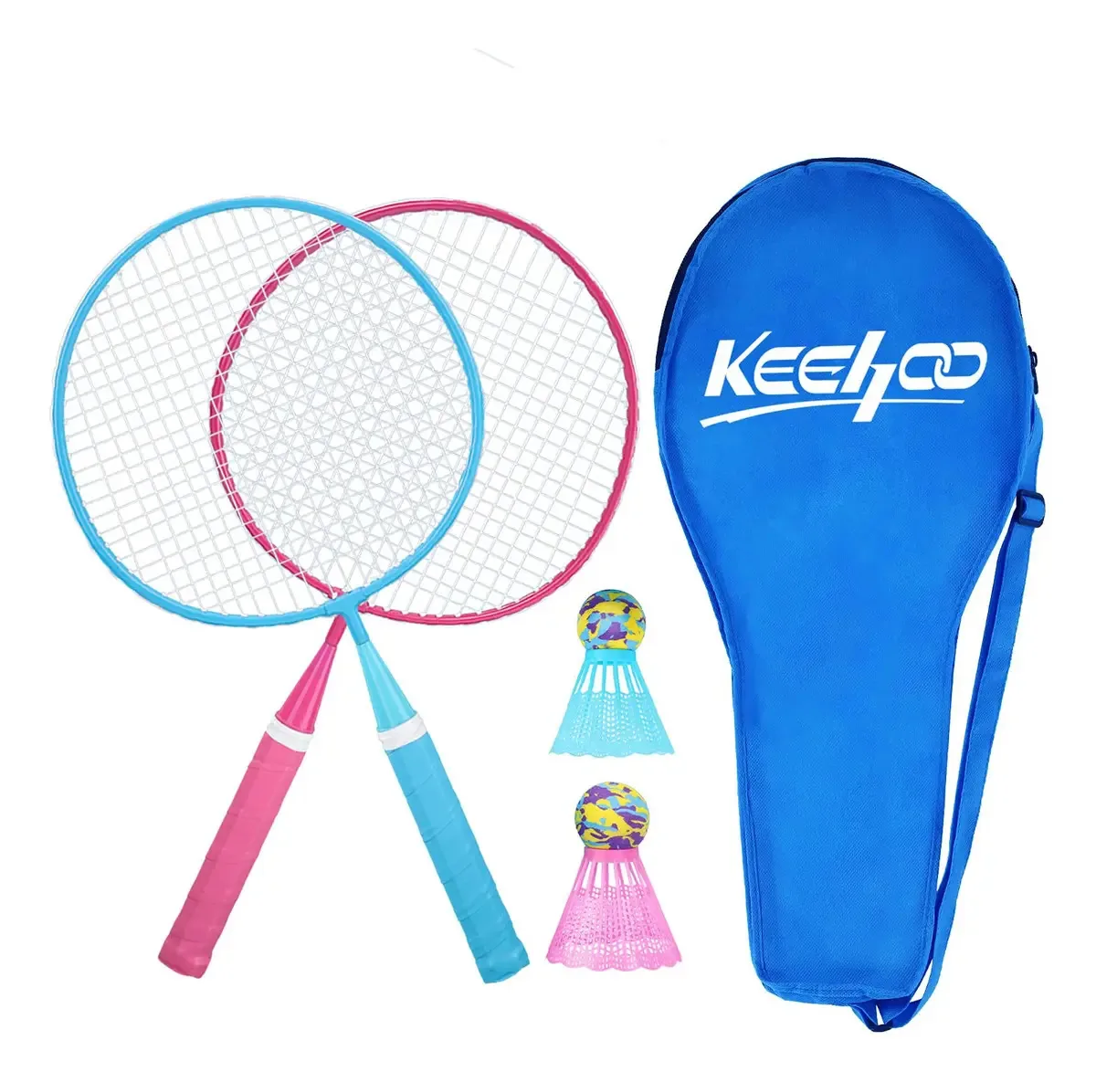 Conjunto de Badminton para Crianças, 2 Mini Raquetes, 2 Petecas Iridescentes e Bolsa de Transporte Incluída, Jogo de Esportes para Ambientes Internos e Externos