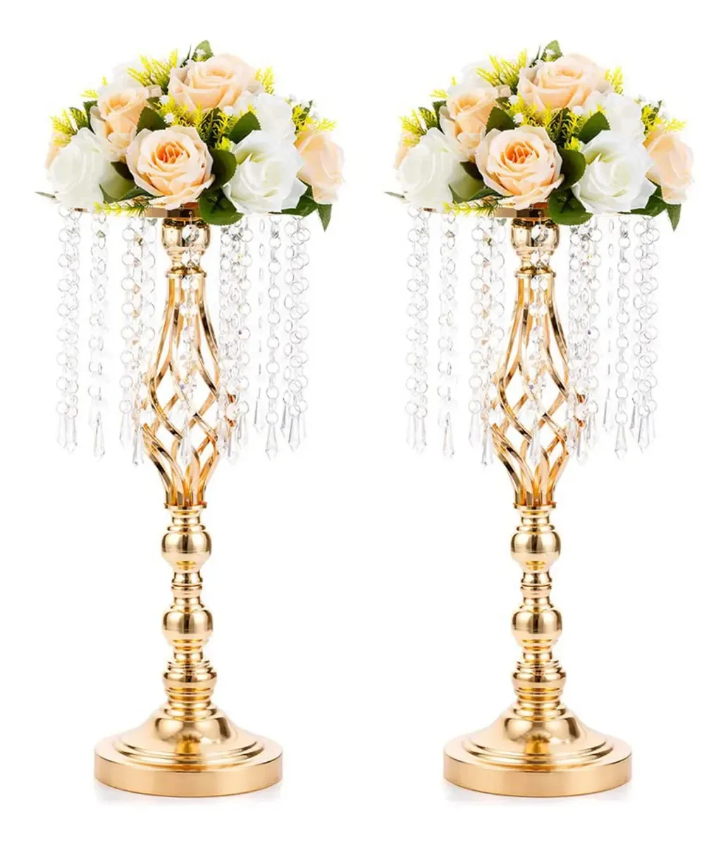 2 Centros de Mesa Dourados de 19.3 Polegadas, Suporte Alto de Flores de Vidro para Casamento, Caminho de Mesa, Centro de Mesa, Candelabro de Flores de Vidro, Vaso de Metal para Mesas de Recepção