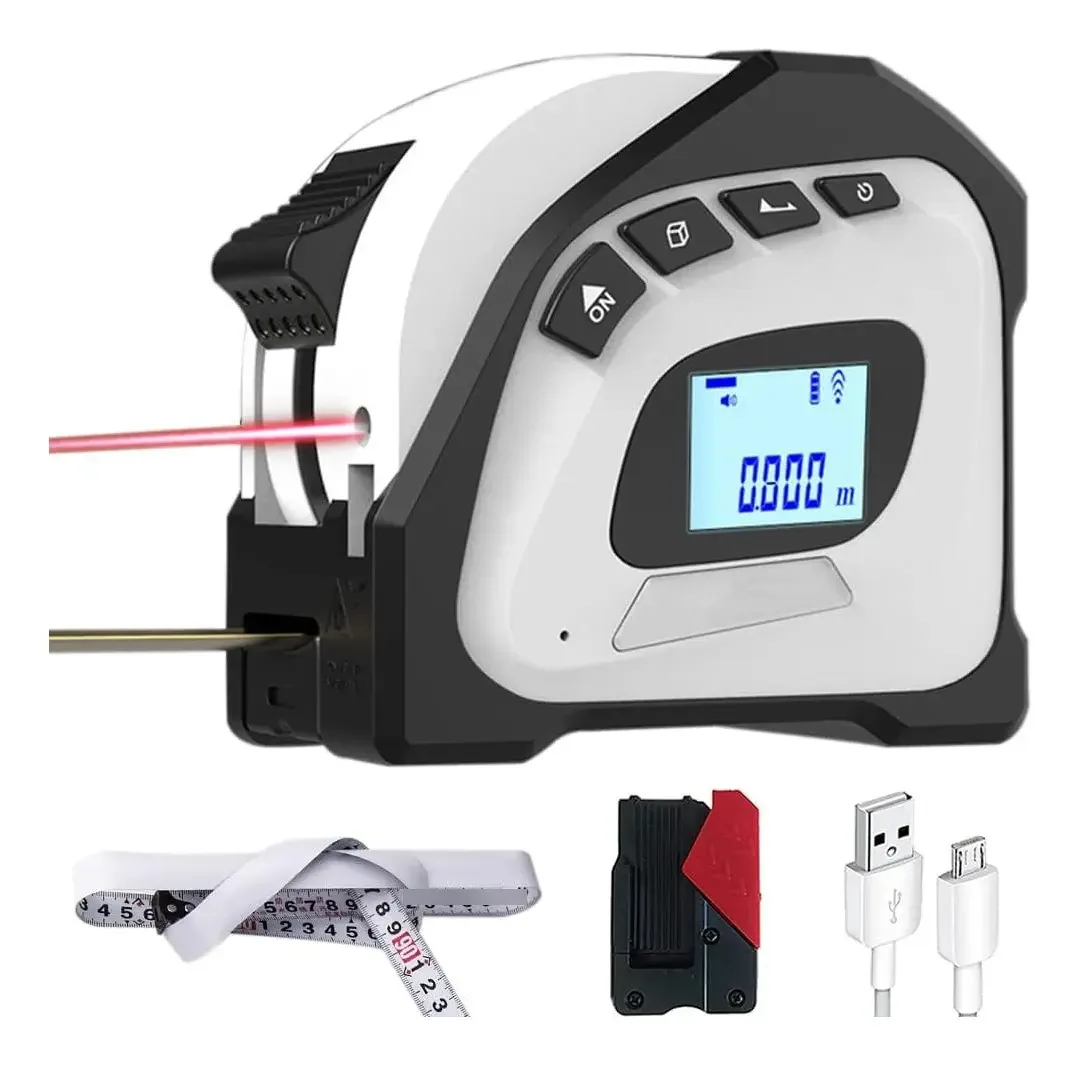 Fita Métrica Laser 2 Em 1 Usb Recarregável Tela Lcd