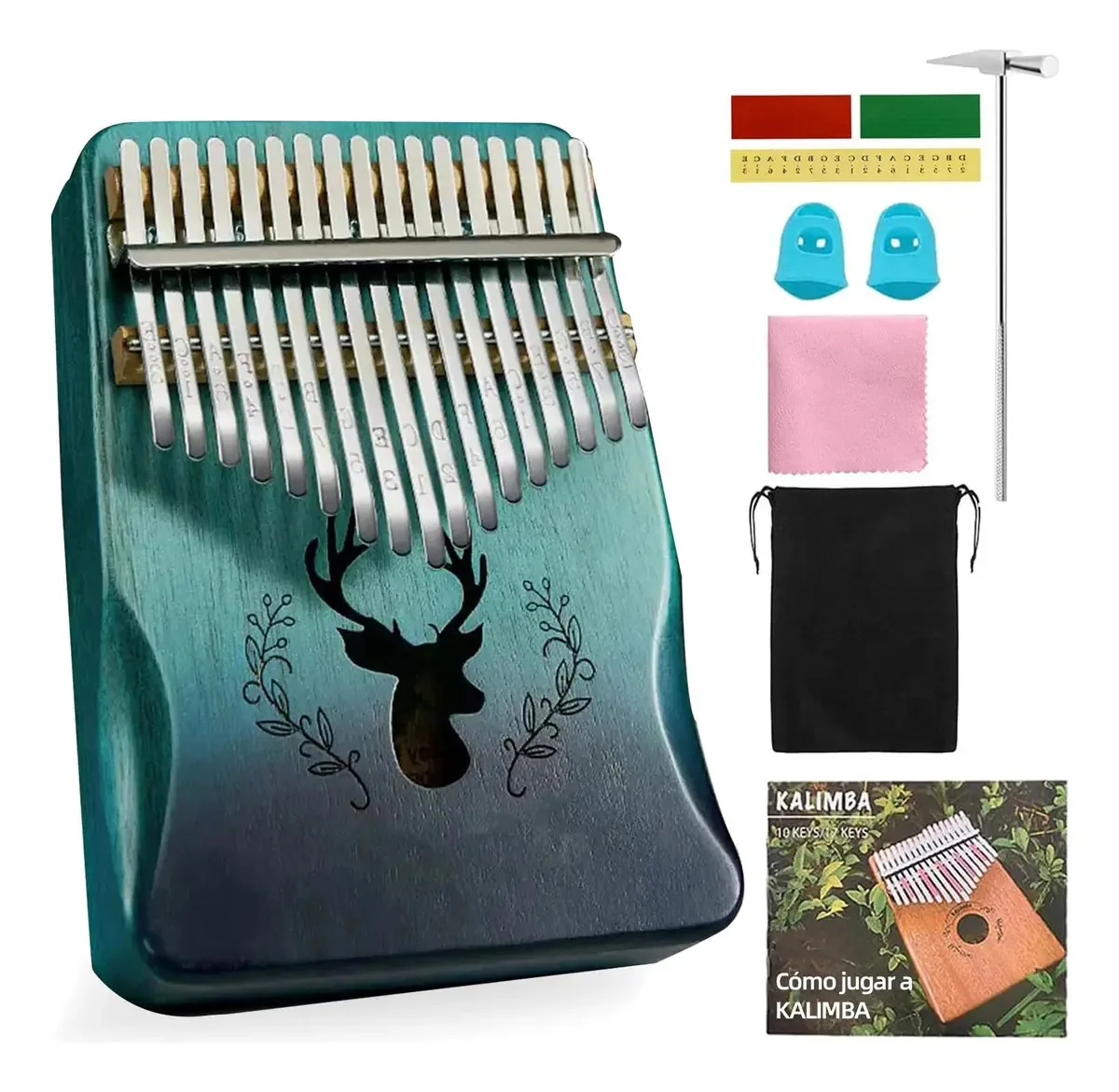 Piano de Polegar 17 Teclas Mini Kalimba Verde para Iniciantes