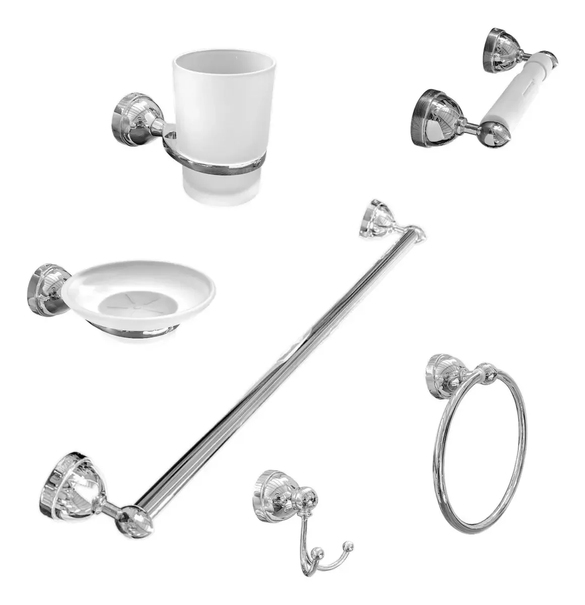 Conjunto de 6 acessórios de encaixe cromados para encanamento prateado