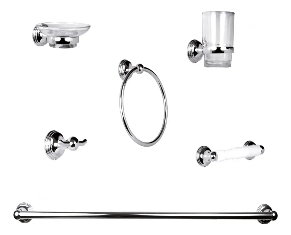 Conjunto de 6 acessórios de encaixe cromados para encanamento prateado