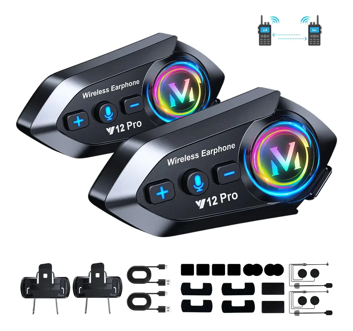 Intercomunicador Bluetooth 12pro2p para capacete de motocicleta