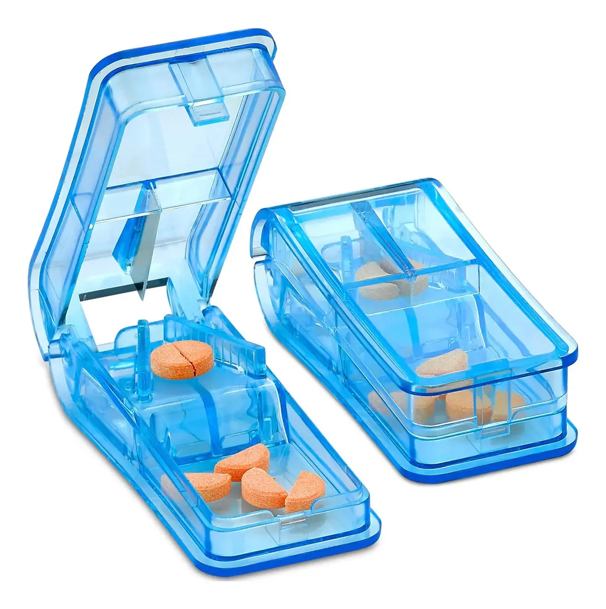 Cortador de comprimidos - Triturador em V e cortador de comprimidos para vitaminas, comprimidos e medicamentos grandes e pequenos - Divisor de comprimidos transparente com estojo de comprimidos...