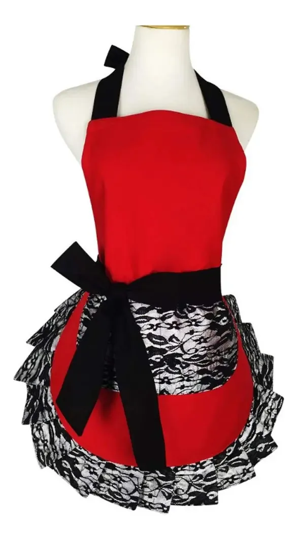 Aventais de cozinha Crb Fashion Lace para mulheres, Del. Cor: vermelho
