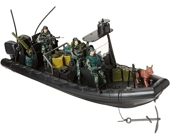 Conjunto de Brinquedos Click N' Play Barco Inflável de Operações Especiais Militares com 26 Peças e Acessórios
