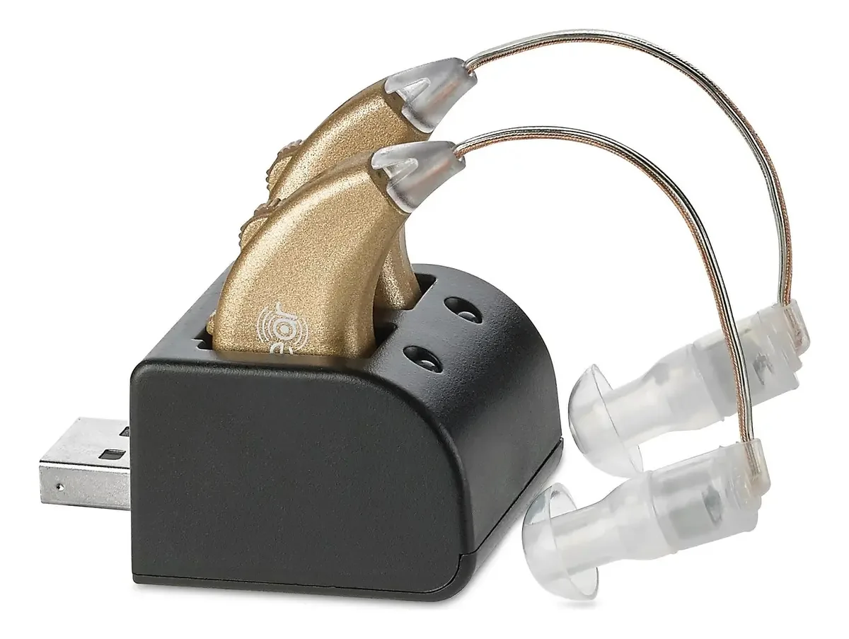 Par de amplificadores auditivos digitais Newear. Cor: ouro