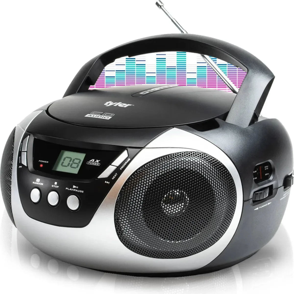 Tyler - Leitor de CD portátil Boombox AM/FM Radio Combo, reprodutores de CD dinâmicos para casa/exterior, última intervenção estéreo portátil com alto-falantes, antena longa para os melhores