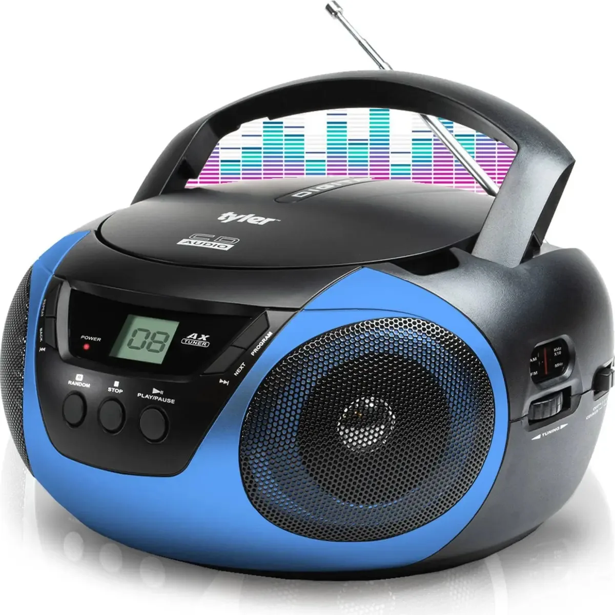 Tyler - Leitor de CD portátil Boombox AM/FM Radio Combo, reprodutores de CD dinâmicos para casa/exterior, última intervenção estéreo portátil com alto-falantes, antena longa para os melhores