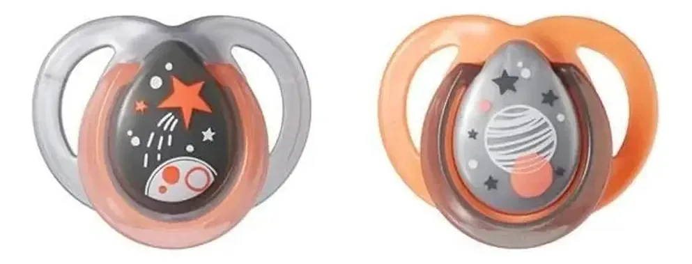 Chupetas Tommee Tippe Night Time Laranja E Cinza 0-6 Meses