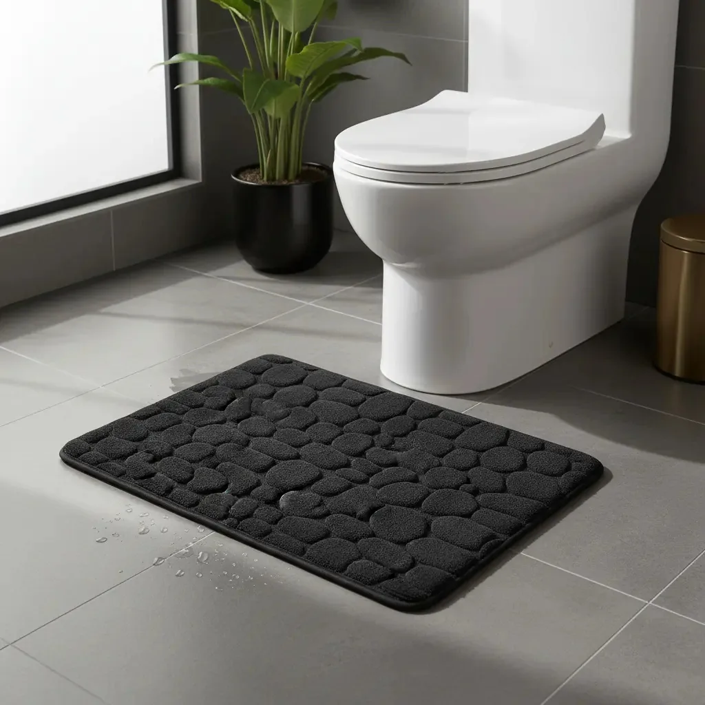 Tapete de banho ultramacio antiderrapante absorvente de água, cor: tapetes de banho com carpete preto