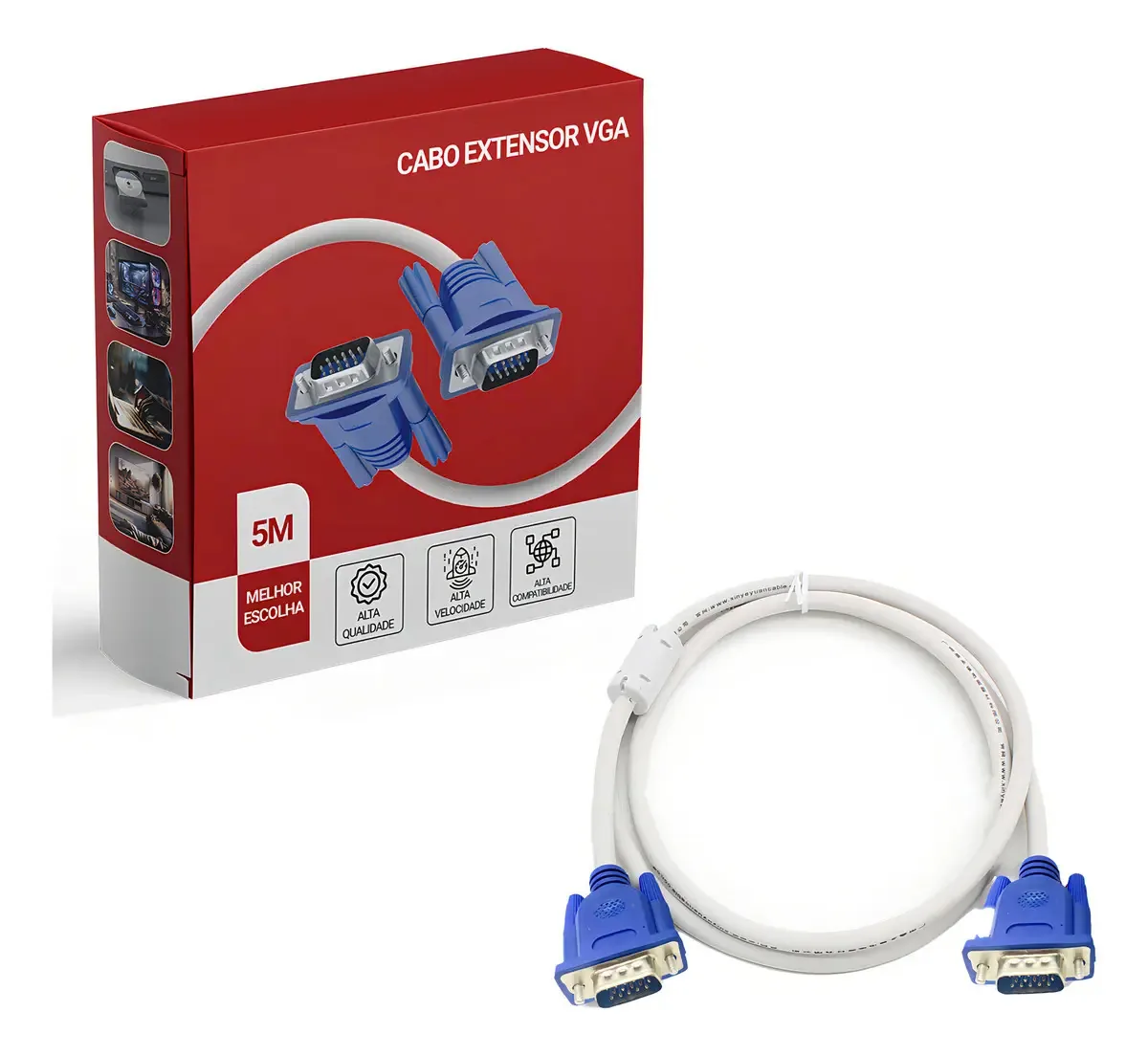 Cabo Vga 5 Metros Compatível Monitores Tv Projetores E Outros Aparelhos Que Possui Conexão Vga Db 15
