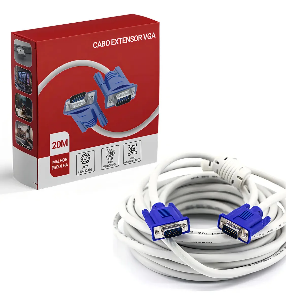 Cabo Vga 20 Metros Compatível Monitores Tv Projetores E Outros Aparelhos Que Possui Conexão Vga Db 15