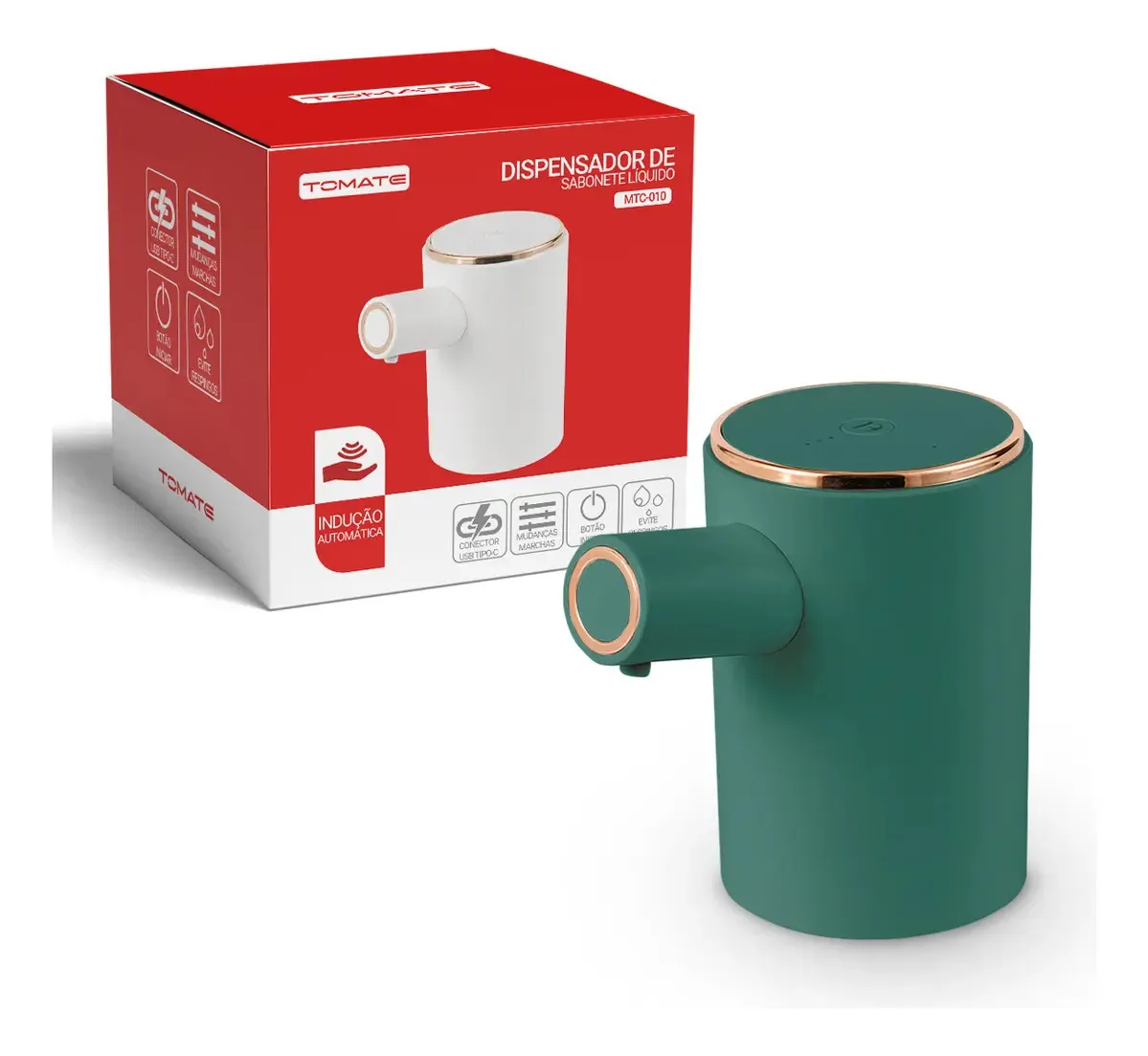Dispensador Automático De Sabonete Para As Mãos Dispensador De Sabonete De Espuma Recarregável Sem Toque De 300 Ml, Volume De Espuma Ajustável De 3 Níveis, Dispensador De Sabonete À Prova D'água Verde