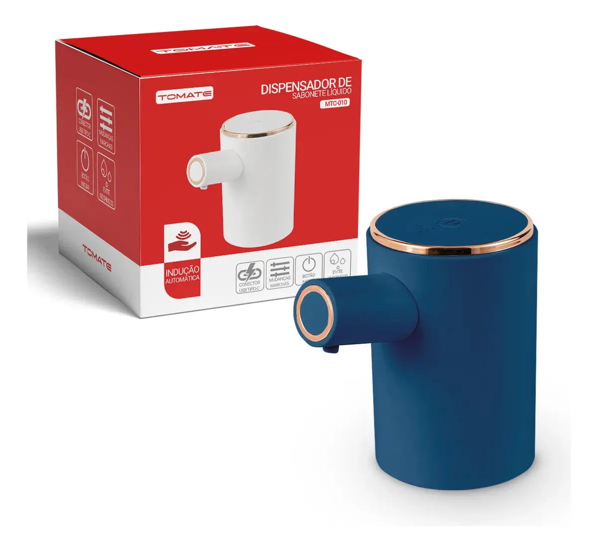 Dispensador Automático De Sabonete Para As Mãos Dispensador De Sabonete De Espuma Recarregável Sem Toque De 300 Ml, Volume De Espuma Ajustável De 3 Níveis, Dispensador De Sabonete À Prova D'água Azul
