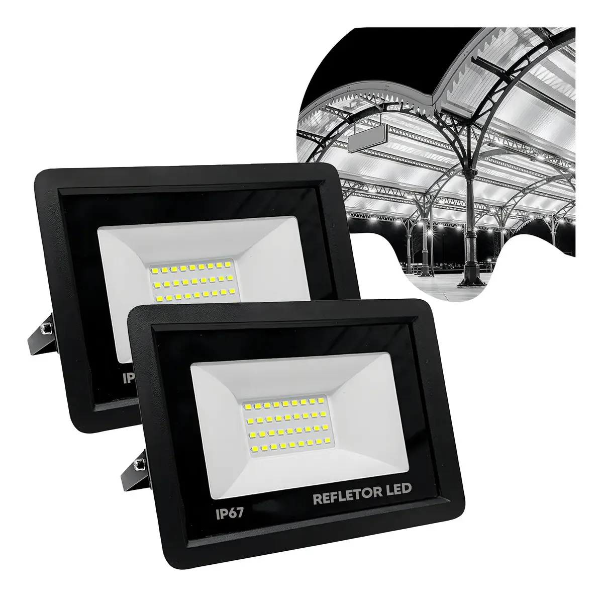 Kit 2 Refletores LED 100W ENGAGEPRO IP67 Branco Frio Bivolt
