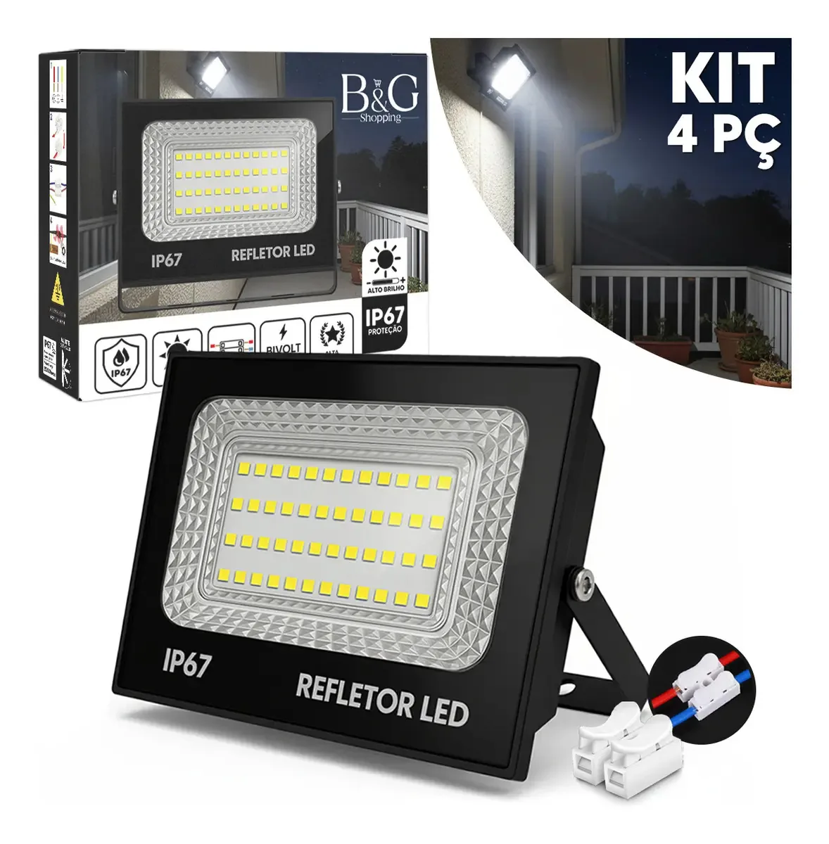 Kit 4 Refletores LED 100W Brancos para Jardim IP67