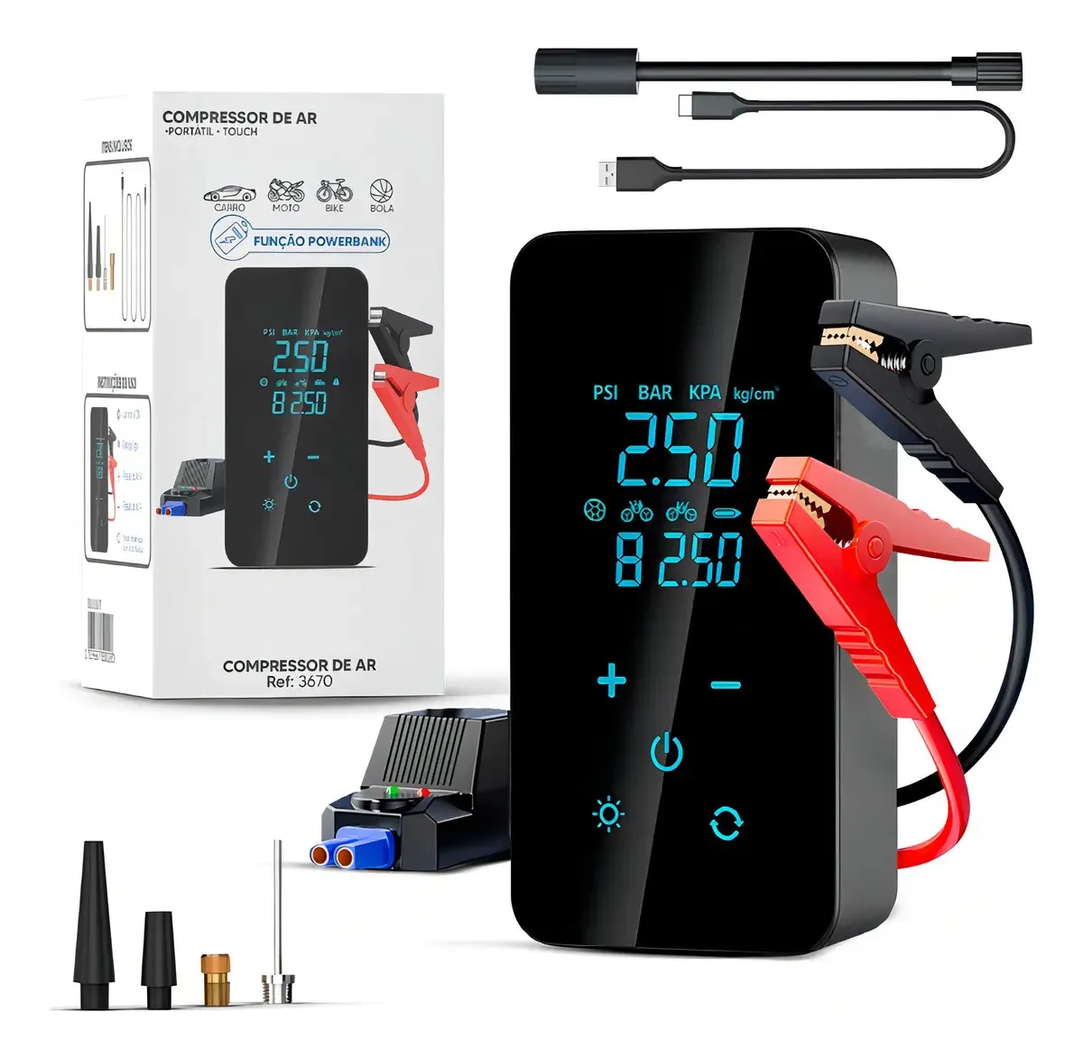 Compressor Digital Zsmls Preto 150psi Auxiliar Partida Power Bank