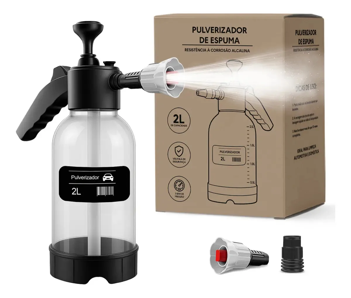 Pulverizador Manual ALVO Transparente 2L Para Limpeza Automotiva e Doméstica