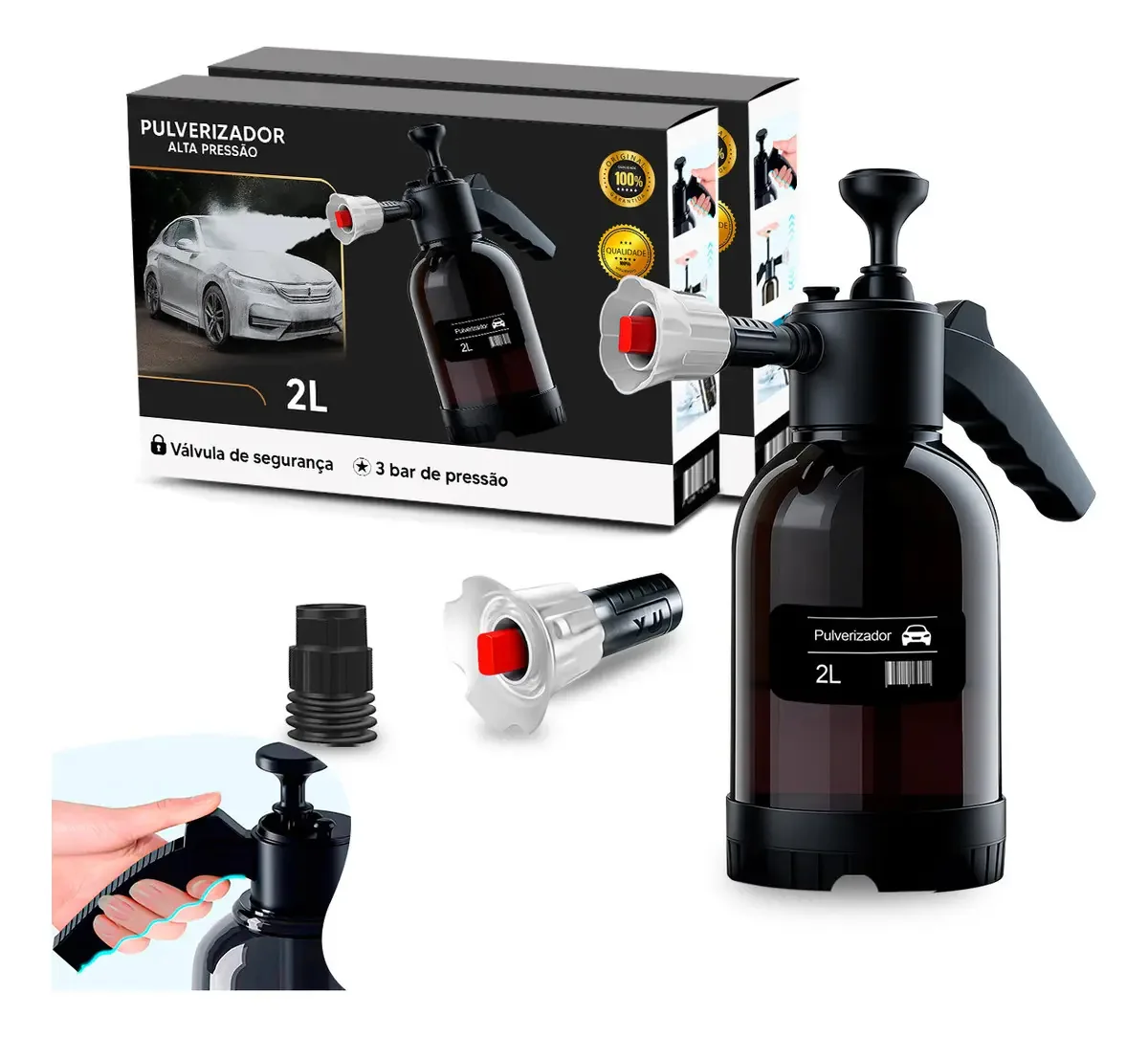 Pulverizador Manual Poso 2L Espuma Neve Limpeza Automotiva Pressurizado