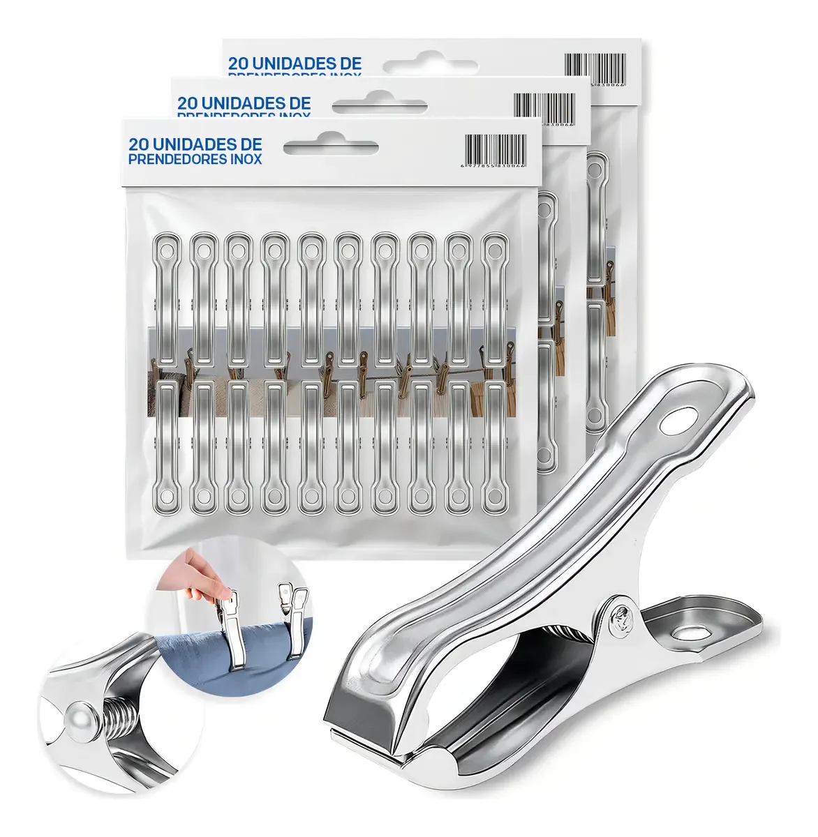 KIT 60 Prendedores Inox Resistentes Multifuncionais Com Qualidade Para Casa Roupas Cozinha e Organização Like