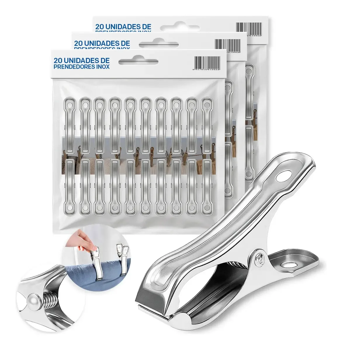 KIT 60 Prendedores Inox Resistentes Multifuncionais Com Qualidade Para Casa Roupas Cozinha e Organização Avery