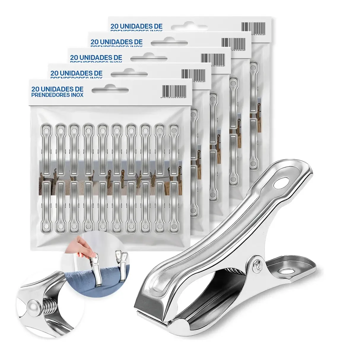 KIT 100 Prendedores Inox Resistentes Multifuncionais Com Qualidade Para Casa Roupas Cozinha e Organização TAMOJUNTO