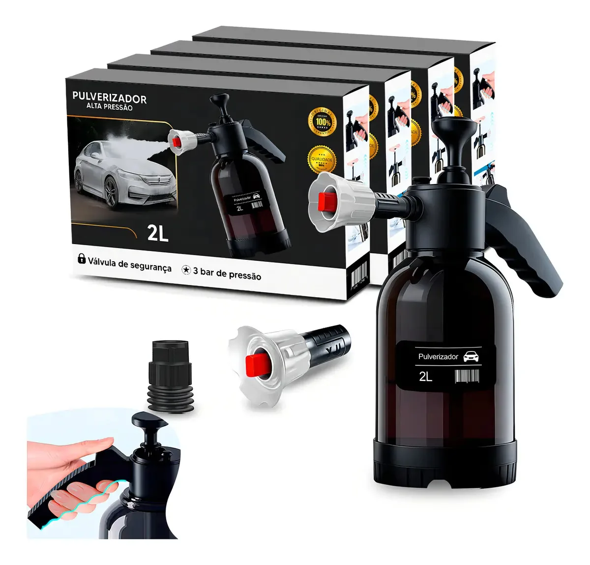 ALVO Pulverizador Manual Pressurizado 2L Preto Limpeza Automotiva e Doméstica