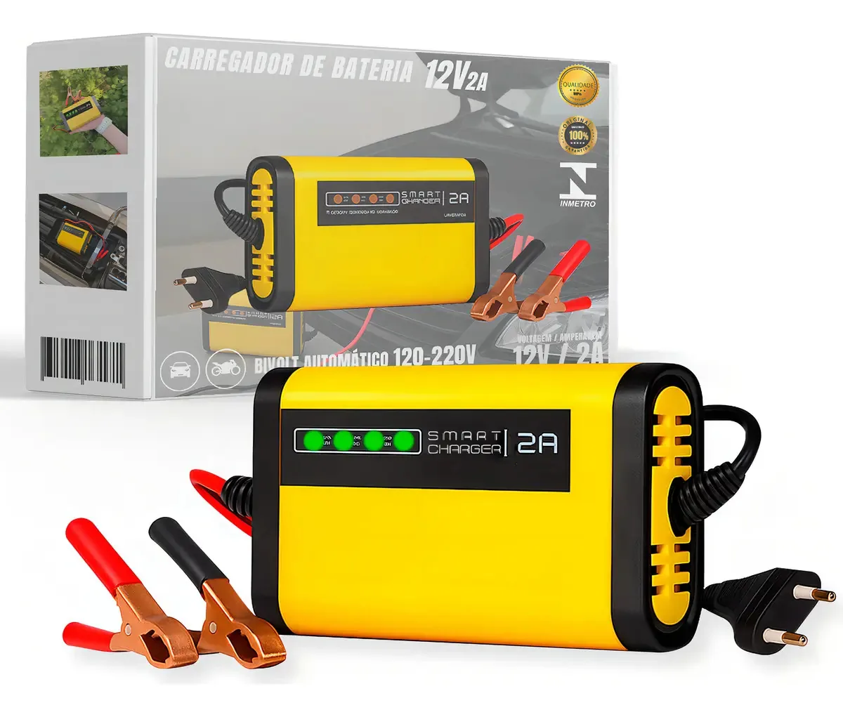 Carregador Bateria 12V 2A Automotiva Pura Vida Carro Moto Bivolt