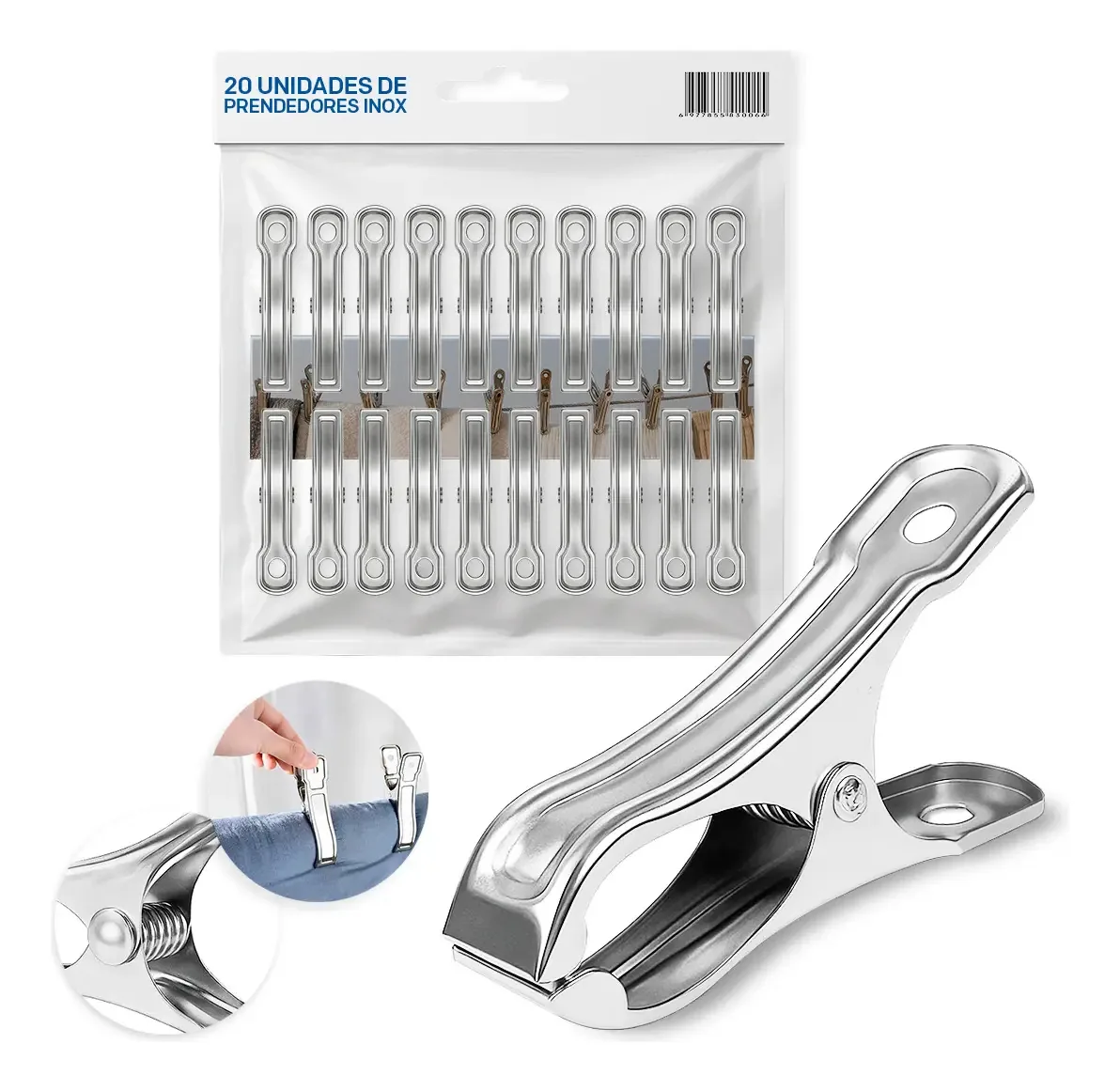 kit 20 Prendedores Inox Resistentes Multifuncionais Com Qualidade Para Casa Roupas Cozinha e Organização Vankon