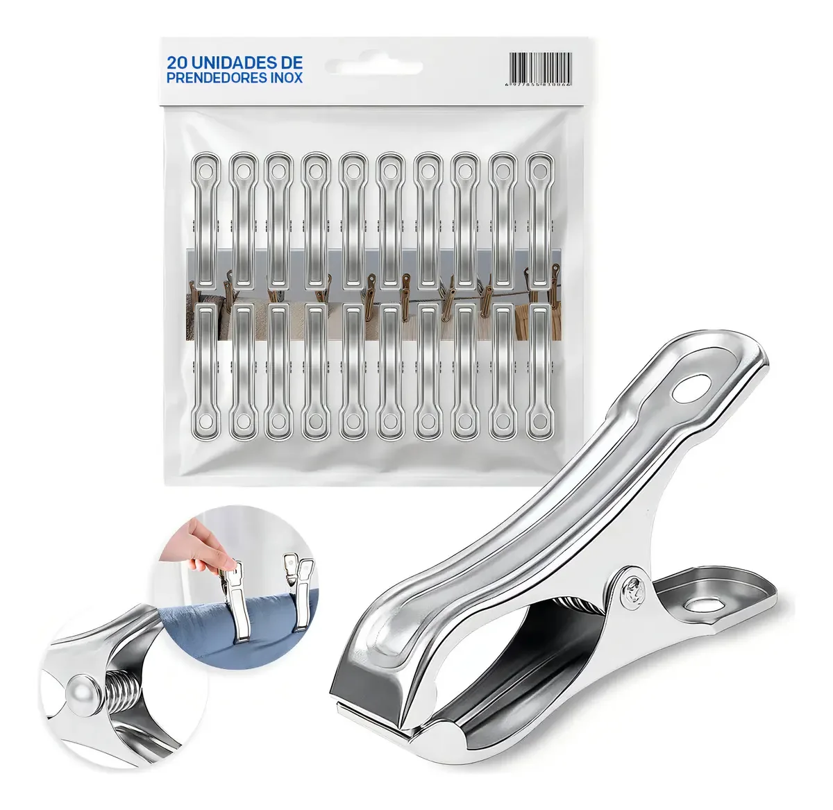 kit 20 Prendedores Inox Resistentes Multifuncionais Com Qualidade Para Casa Roupas Cozinha e Organização Marsden