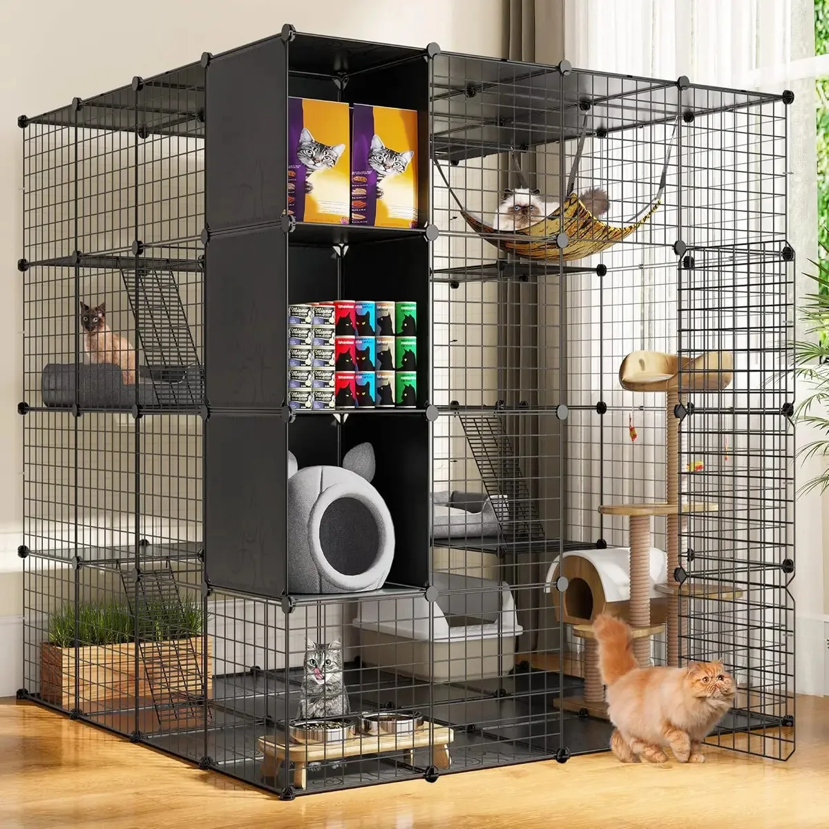 Gaiola para gatos Yitahome com armazenamento e rede de 4 níveis