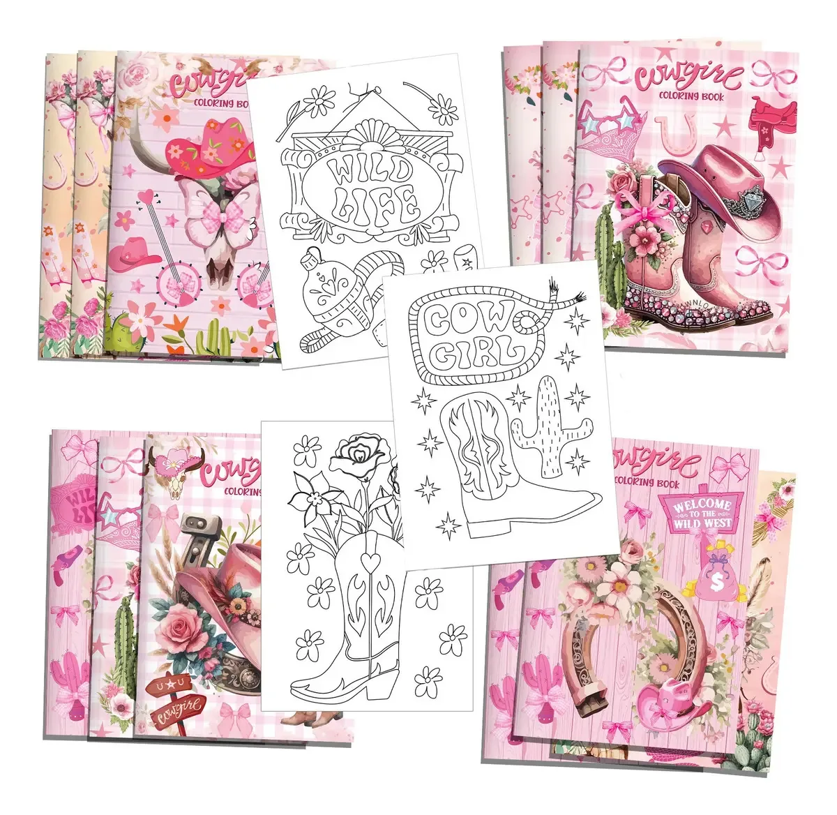 12pcs Cavalos Cowboy Livro Para Colorir 144desenhos