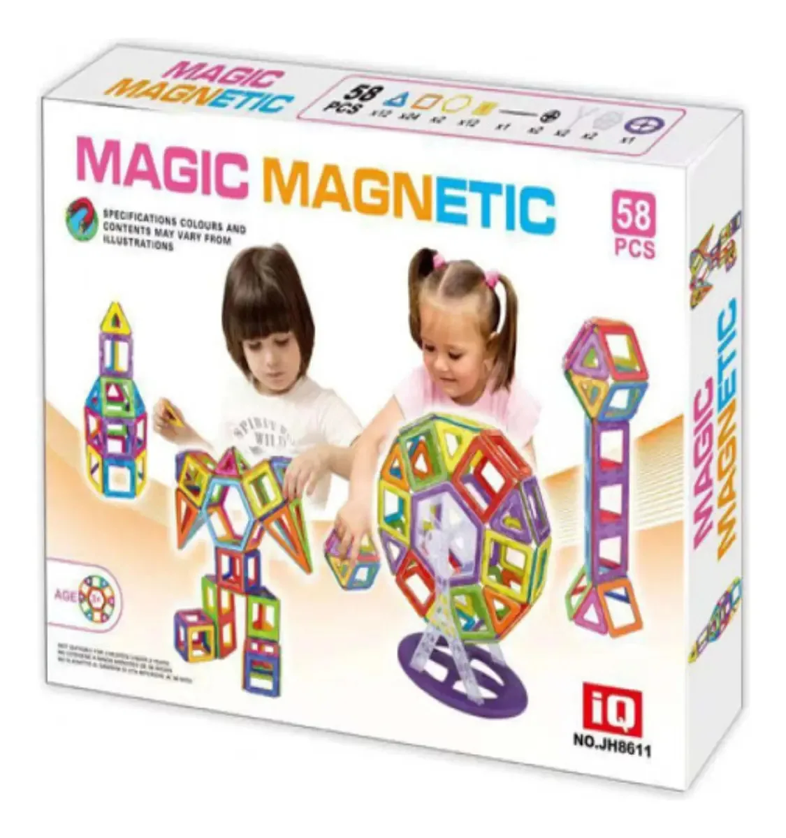 Blocos magnéticos: 58 peças, Explorer Fan, versão didática de personagens multicoloridos