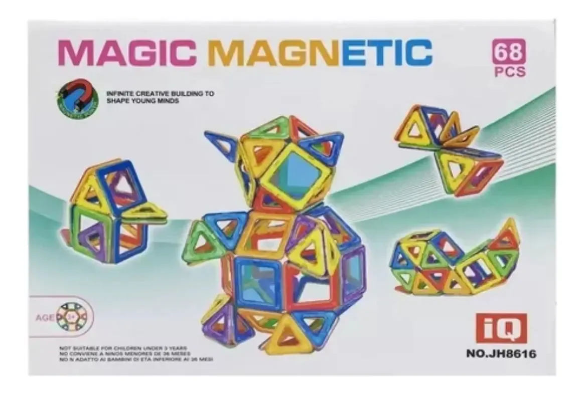 Blocos magnéticos: 68 peças, Explorer Fan, versão didática de personagens multicoloridos