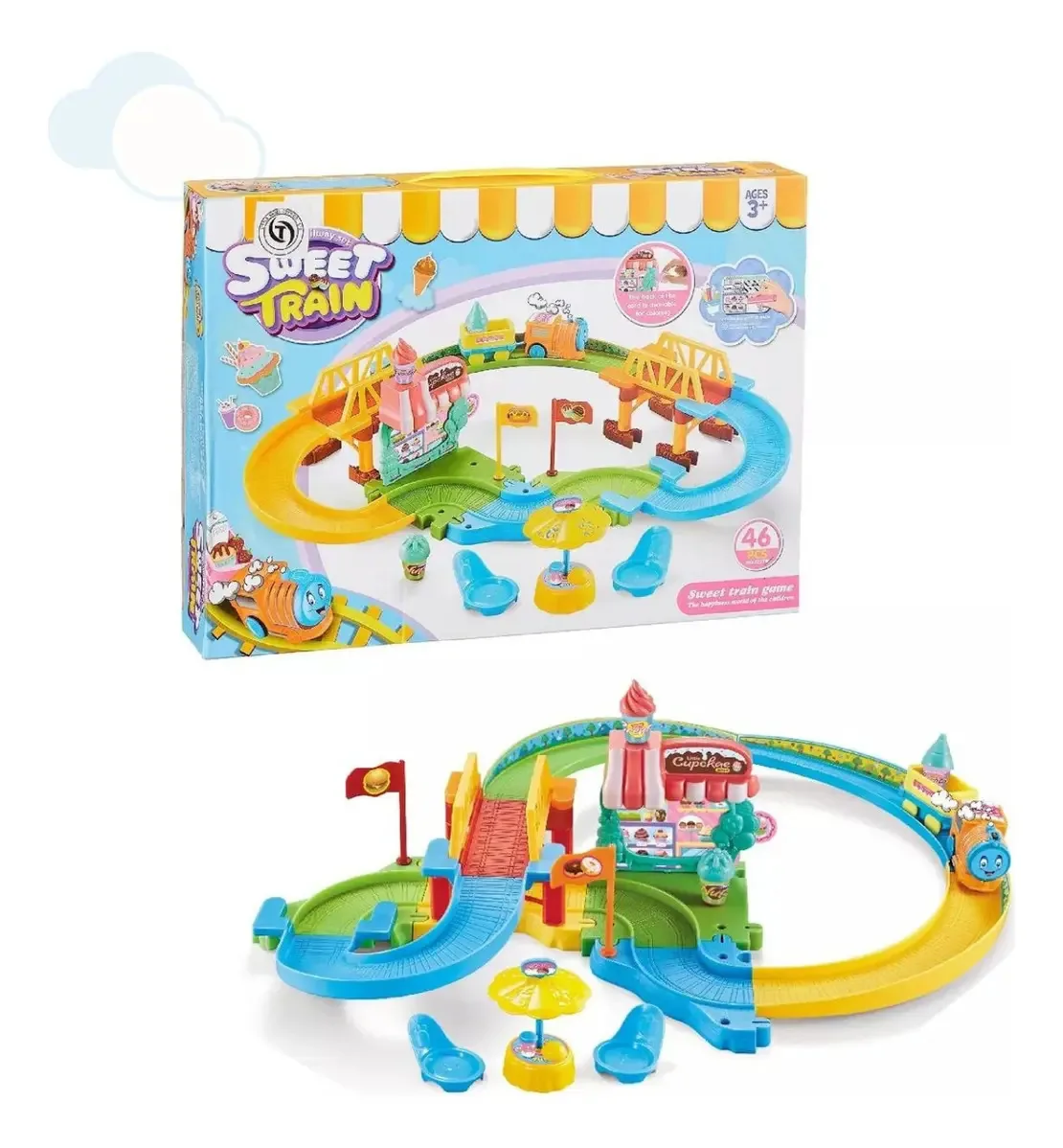 Brinquedo multicolorido colorido para ventilador infantil Train Track Sweet Train Explorer