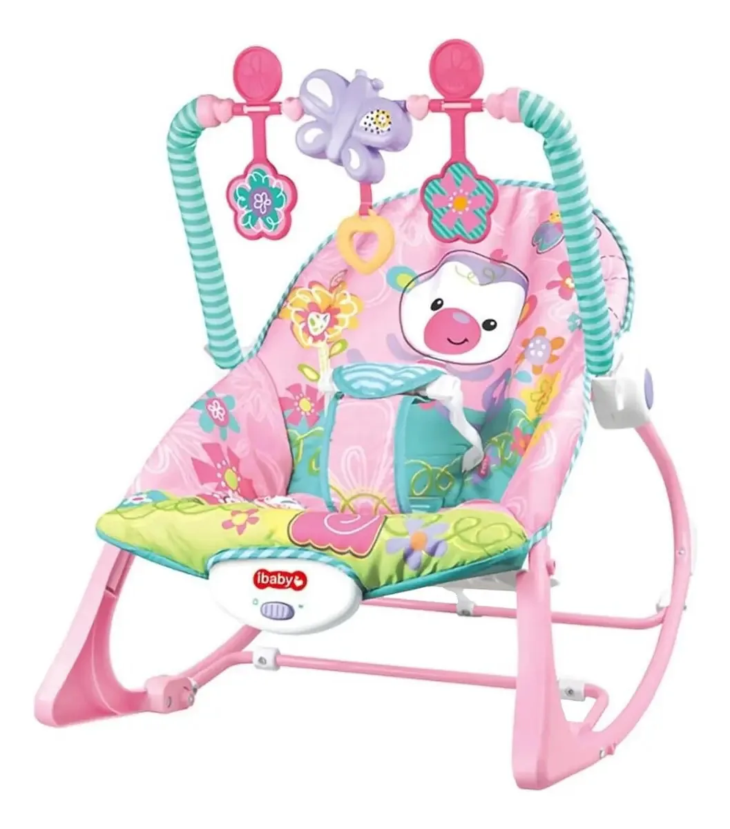 Cadeira de Balanço com Vibração e Música Bebês Chocalho Ajustável Cor Rosa Animais