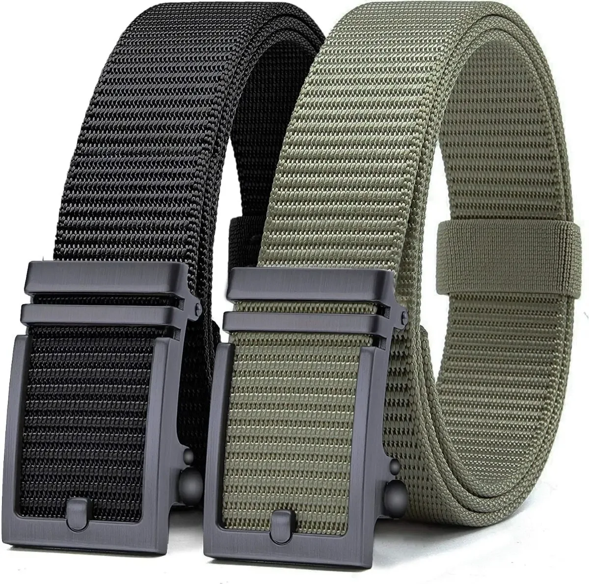 Pacote de cintos masculinos casuais com 2 cintos de golfe, cor verde, design de tecido, listras, tamanho 125