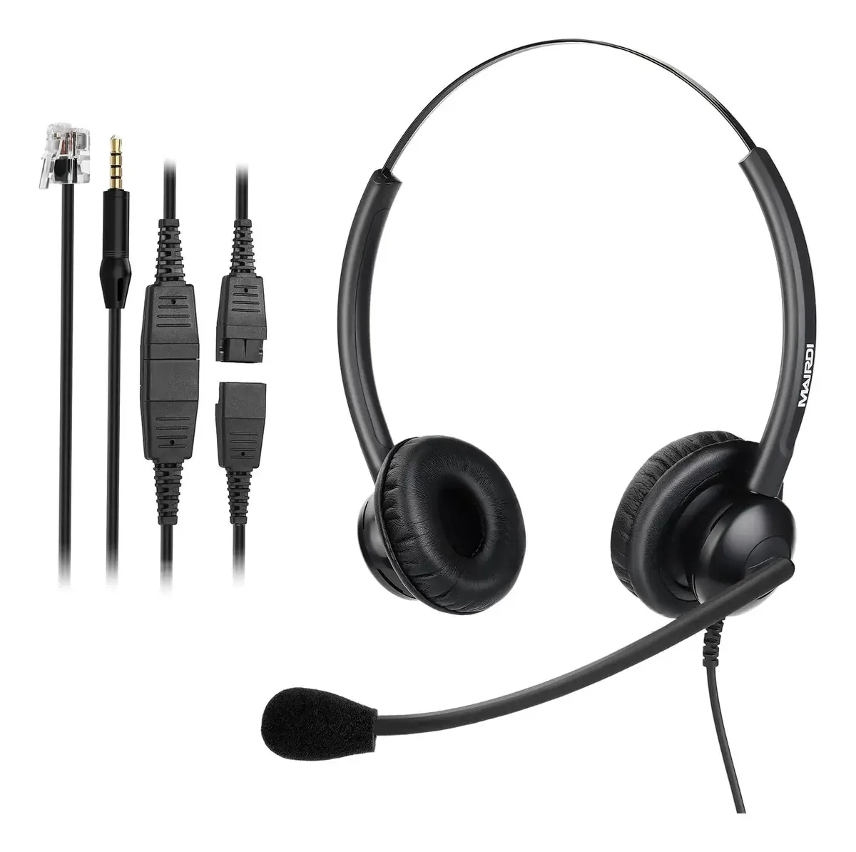 Mairdi - Headset Telefônico Com Conectores RJ9 E 3.5 Mm Para Telefone Fixo E Smartphone PC, Headset De Escritório Com Microfone Com Cancelamento De Ruído Para Yealink Grandstream