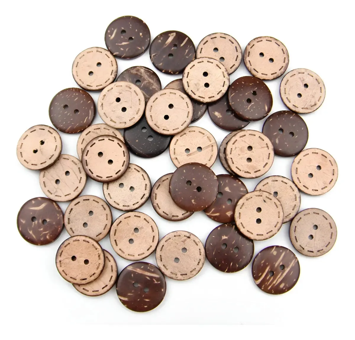 Botões de casca de coco com 2 furos