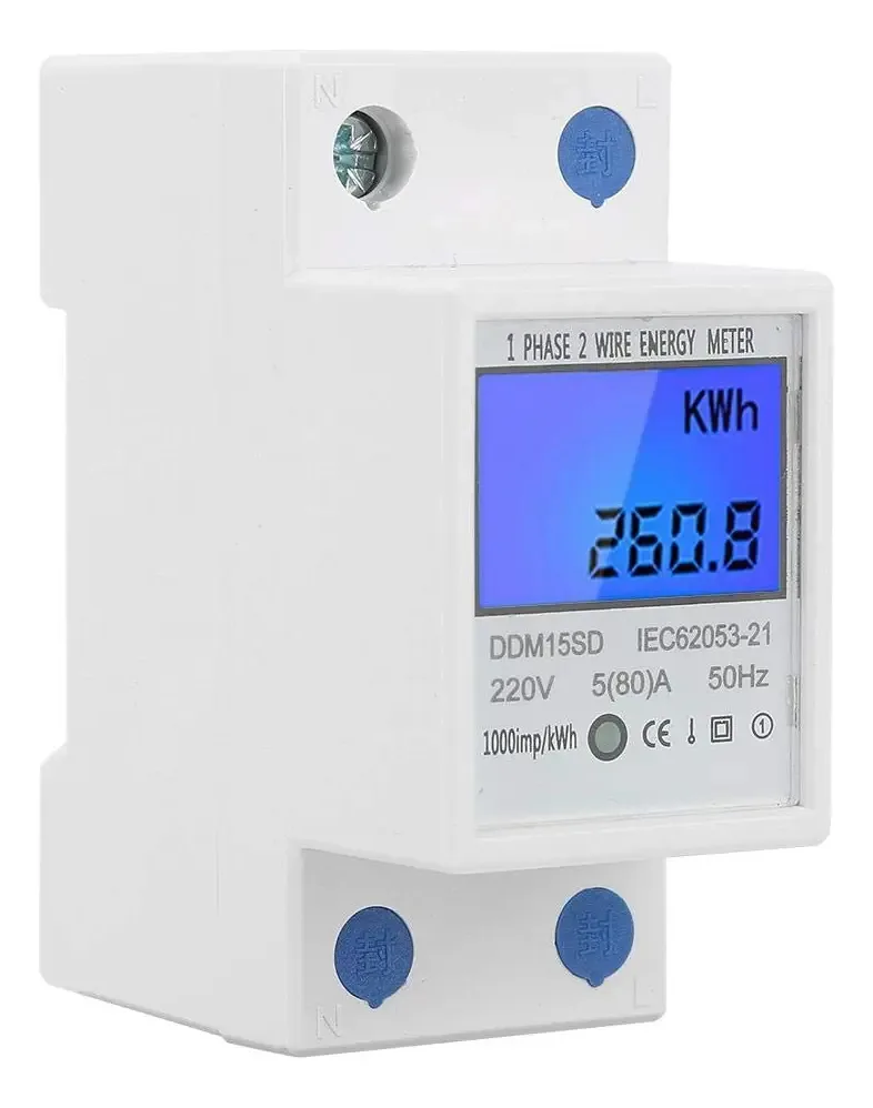 Medidor De Energia Monofásico, Eletricidade 220v / 230v 5-80a Monofásico 2p Tipo De Trilho Medidor De Energia Tela Lcd, 50 / 60hz