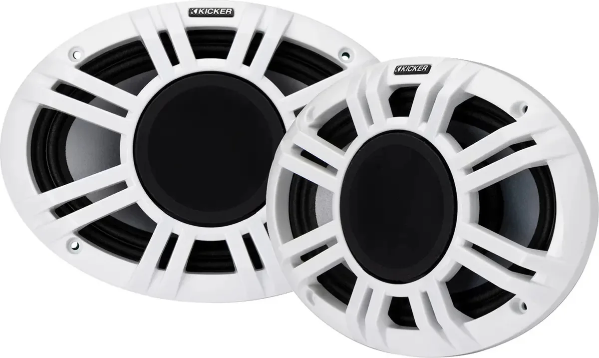 Par de Alto-Falantes Marítimos Coaxiais Kicker de 6"x9" para Barco, 300W – Branco