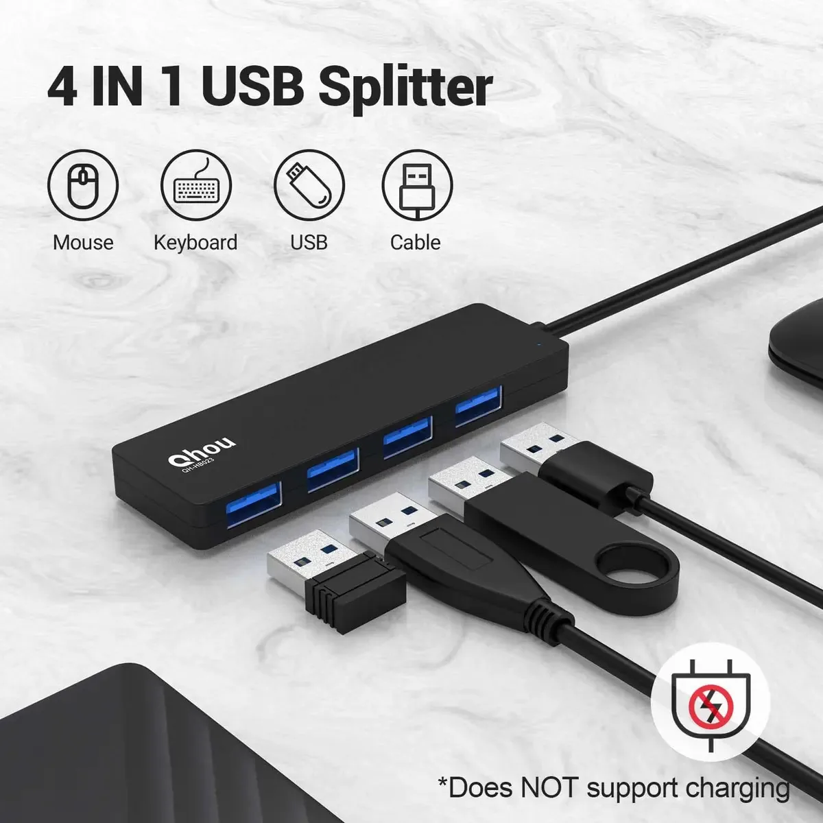Adaptador USB 3.0 Qhou Ultra Slim de alta velocidade de 4 portas, adaptador USB 3.0 para Macbook Pro/Air, iPad Pro/Air, Surface Go, XPS, Pixelbook e muito mais Tipo G. Exploração