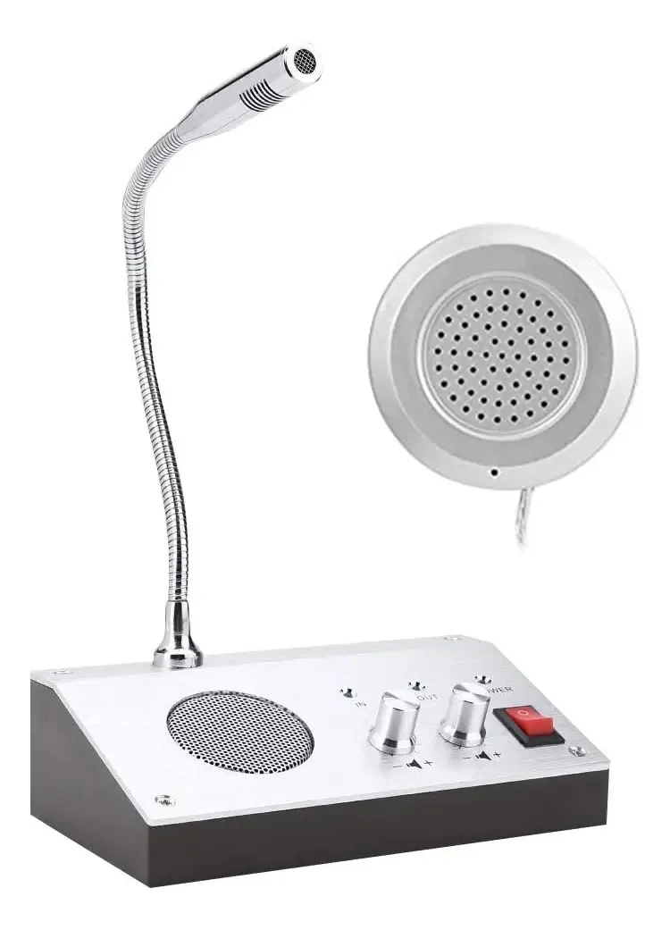 Microfone de intercomunicação, interfone de intercomunicação bidirecional sem ruído, microfone de balcão de banco/escritório/loja/vitrine, alto-falante, walkie-talkie (EUA)