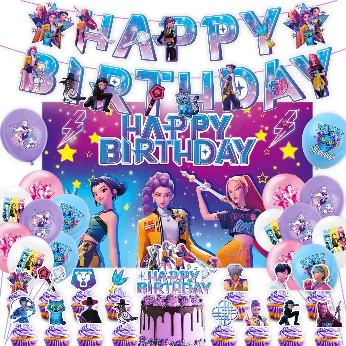 Conjunto de balões e cenário de festa de aniversário de K-pop