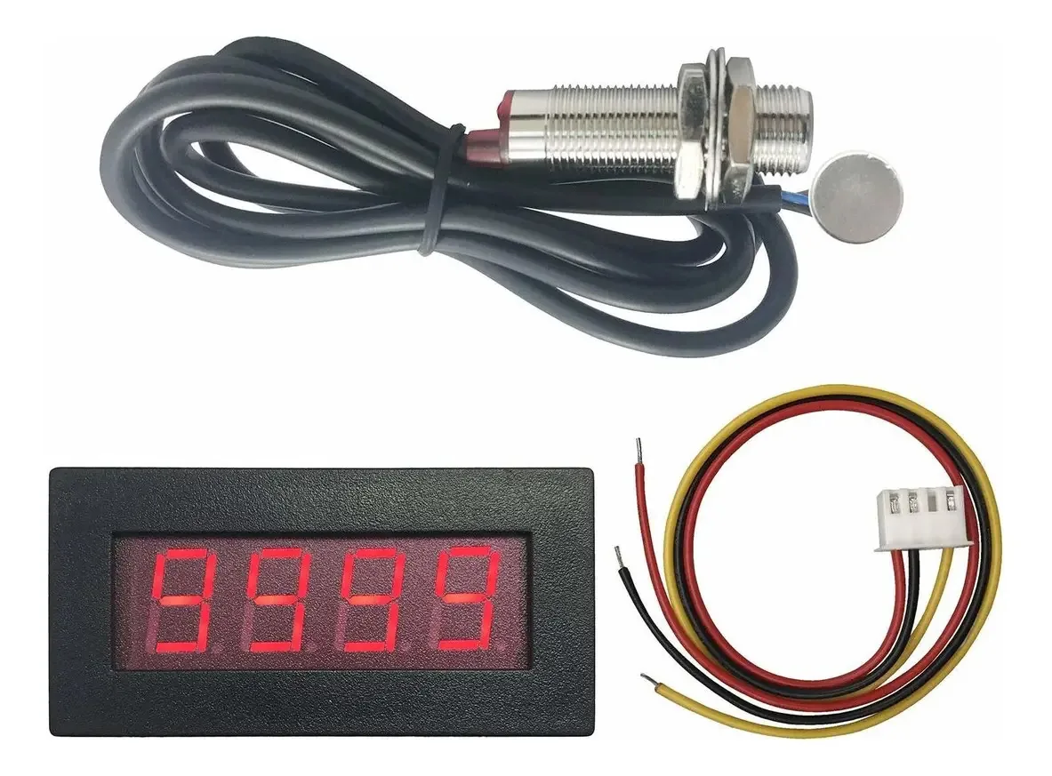 Tacômetro Led Digital Digiten 4, Medidor de Velocidade Rpm e Sensor de Interruptor de Proximidade Hall Npn Vermelho da Digiten