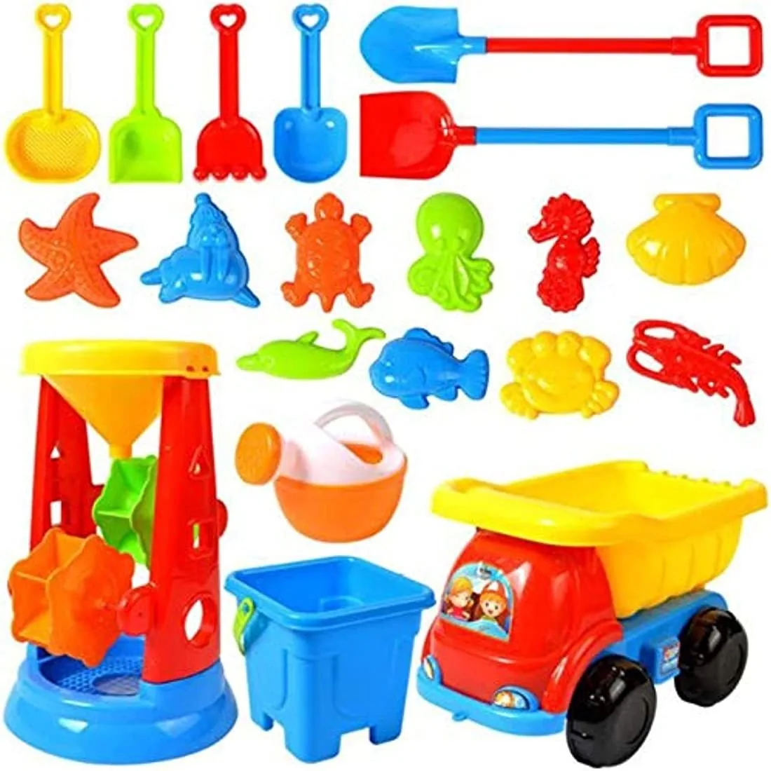 Ruutcasy Brinquedo de Praia, Conjunto de 20 Brinquedos de Areia de Praia para Crianças, Brinquedo de Areia Ecológico, Brinquedo de Verão ao Ar Livre, Brinquedos de Caixa de Areia Reutilizáveis para...
