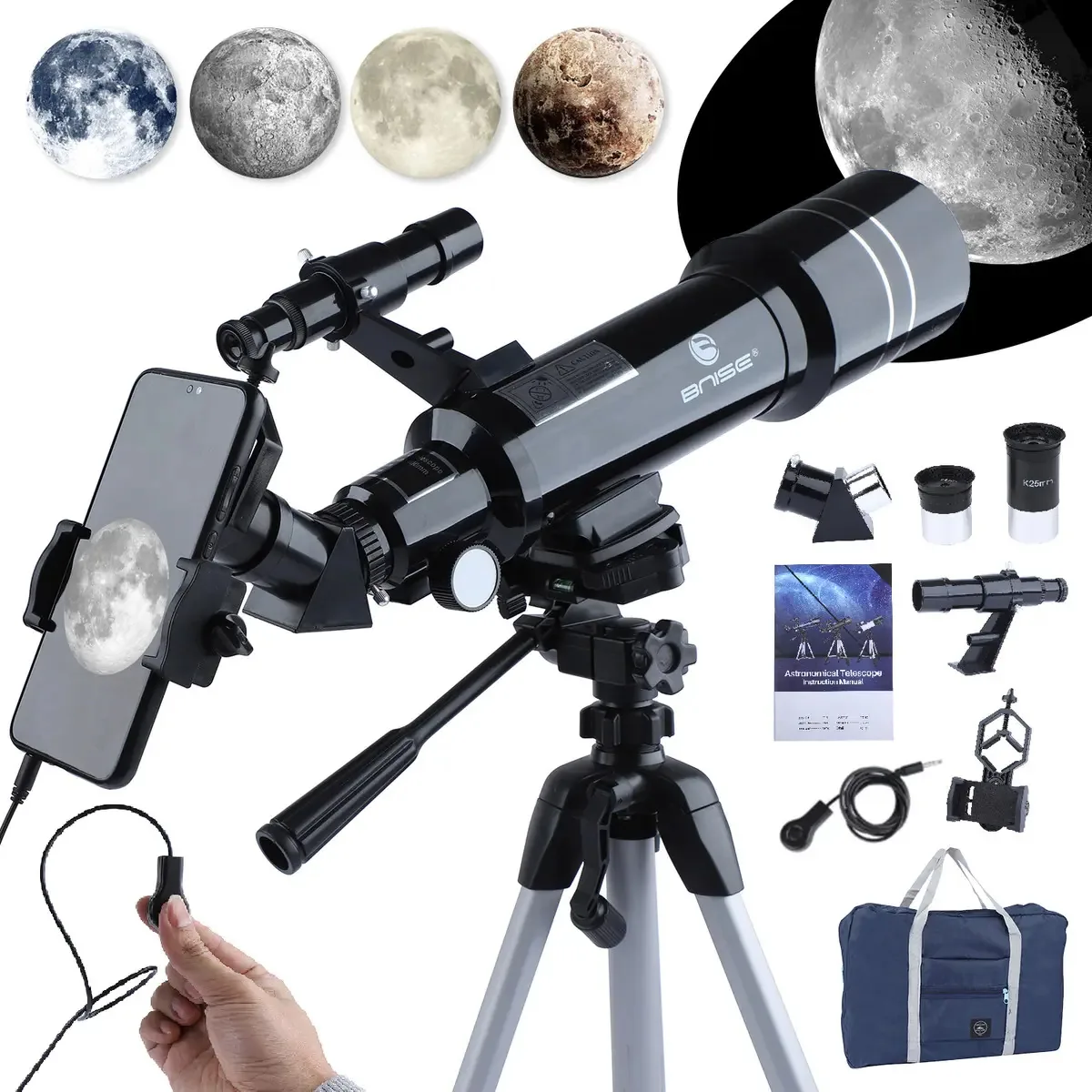 Telescópio Astronômico Refrativo Bnise 400x70mm Cor Preto