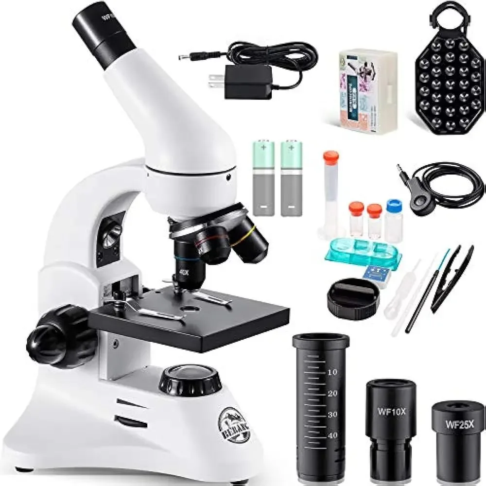 Microscópio óptico, corpo metálico, oculares de 2 W