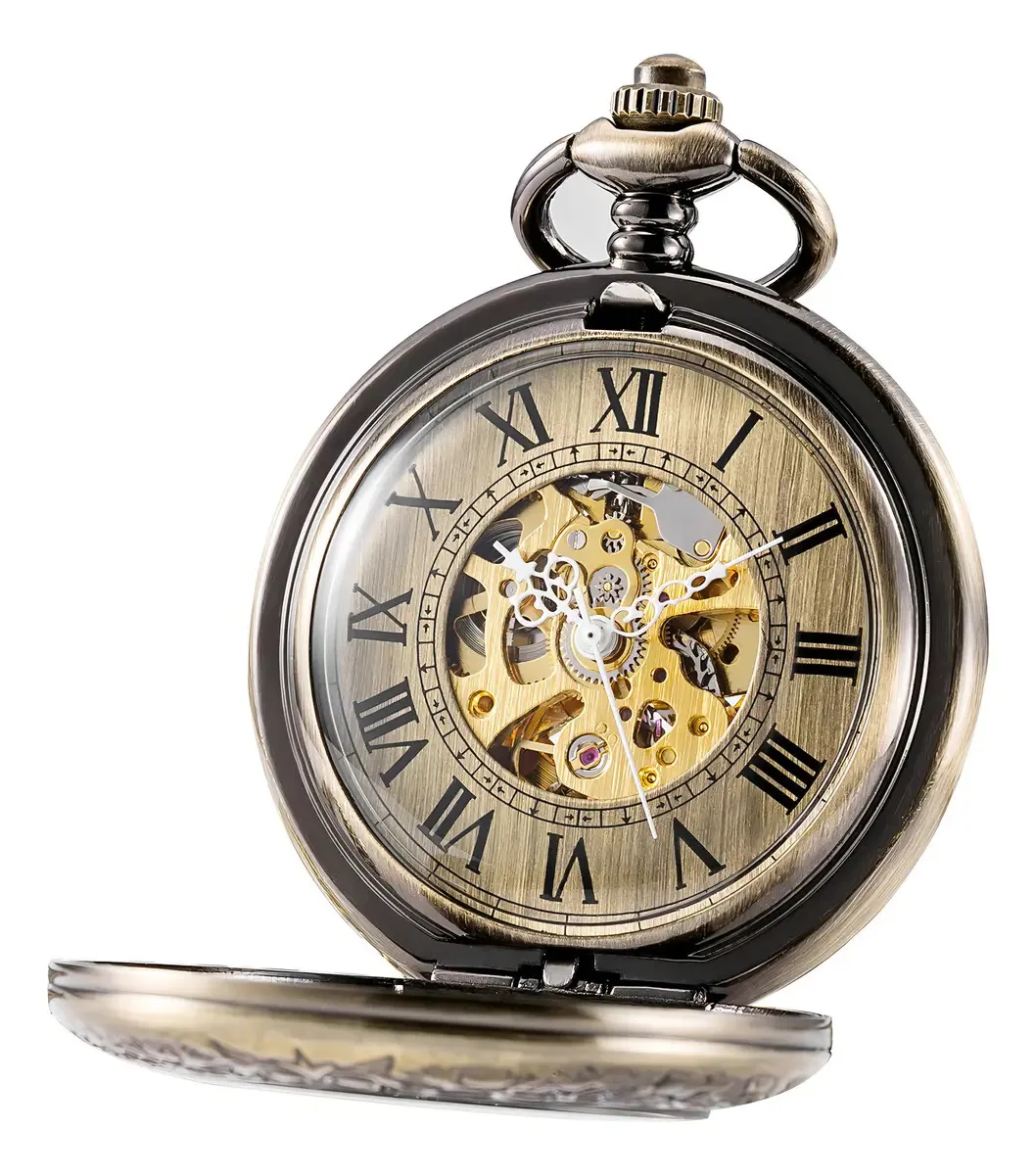 Relógio de bolso mecânico automático Treeweto com lupa,. Cor Bronze